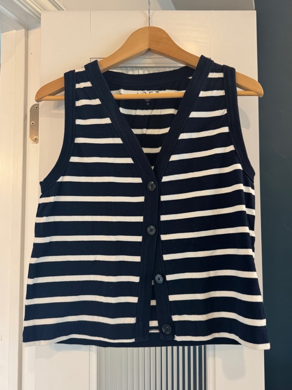 LOFT Navy & White Striped Button-Front Tank